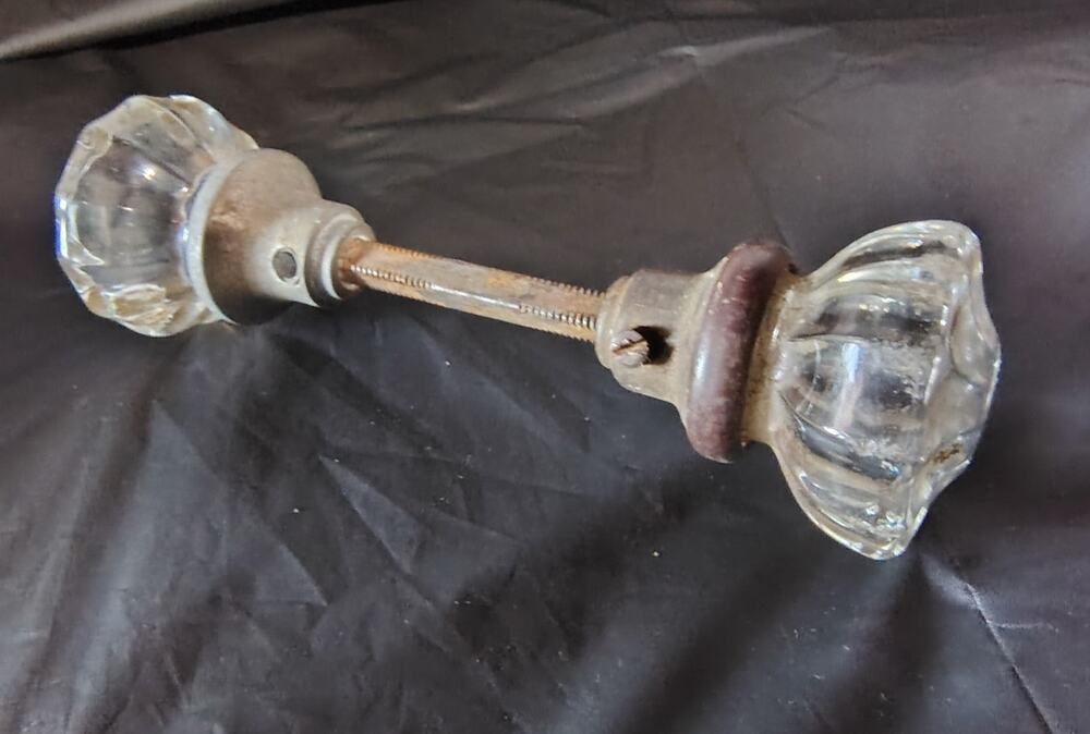 2 Antique Glass Doorknobs with Spindle Shaft